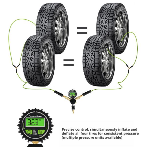 4X4 Universal Heavy-Duty 4-Way Digital Tire Inflator, Deflator & Equalizer Gauge System