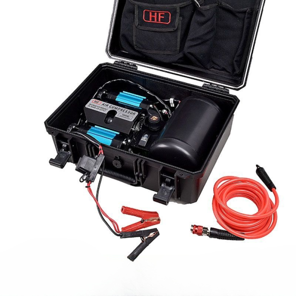 Haifeng Professional 12V Heavy-Duty Twin-Cylinder On-Board Air Compressor Kit with Protective Flight Case
