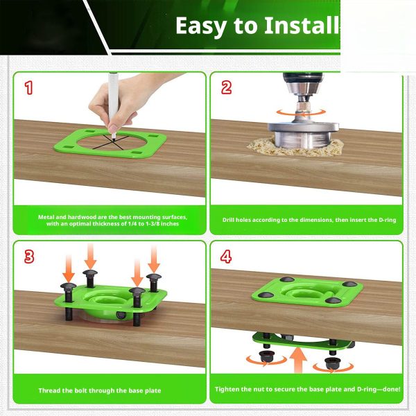 Heavy-Duty Recessed D-Ring Tie-Down Anchors with Backing Plates & Hole Saw Kit