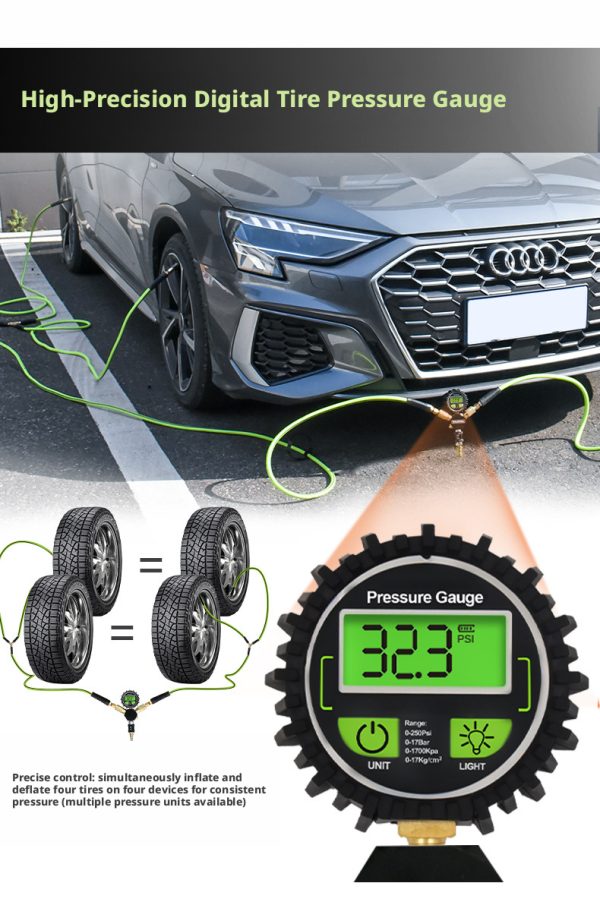 4X4 Universal Heavy-Duty 4-Way Digital Tire Inflator, Deflator & Equalizer Gauge System