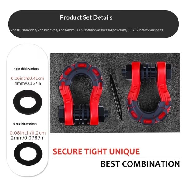 8-Ton Heavy-Duty Shackle Set with Anti-Rattle Isolators & Washer Kit