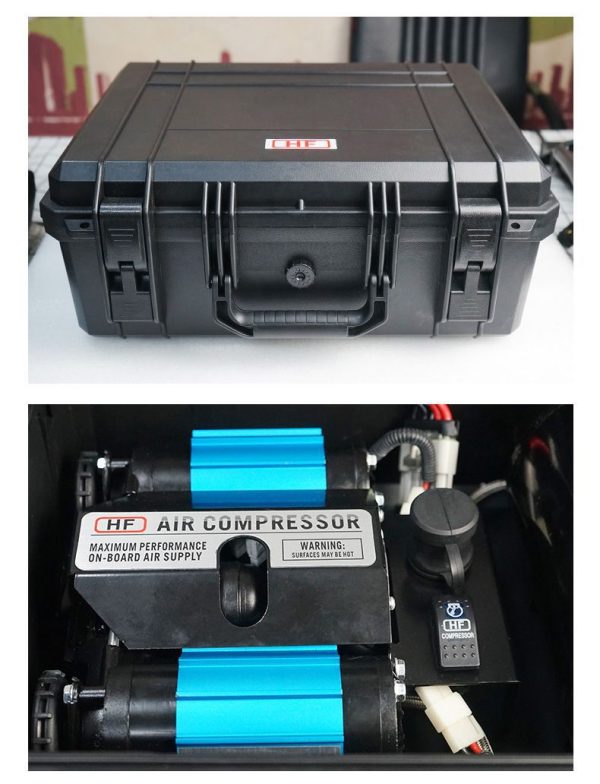 Haifeng Professional 12V Heavy-Duty Twin-Cylinder On-Board Air Compressor Kit with Protective Flight Case