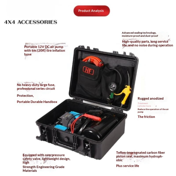 Haifeng Professional 12V Heavy-Duty Twin-Cylinder On-Board Air Compressor Kit with Protective Flight Case