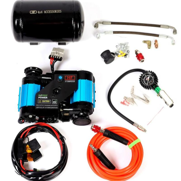Haifeng Professional 12V Heavy-Duty Twin-Cylinder On-Board Air Compressor Kit with Protective Flight Case