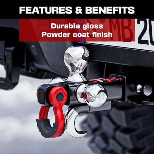 AYLEID Heavy Duty 2-Inch Adjustable Hitch Receiver - All-in-One Off-Road Towing Kit with Triple Ball, Extra Hook & 360° Rotating Rescue D-Shackle